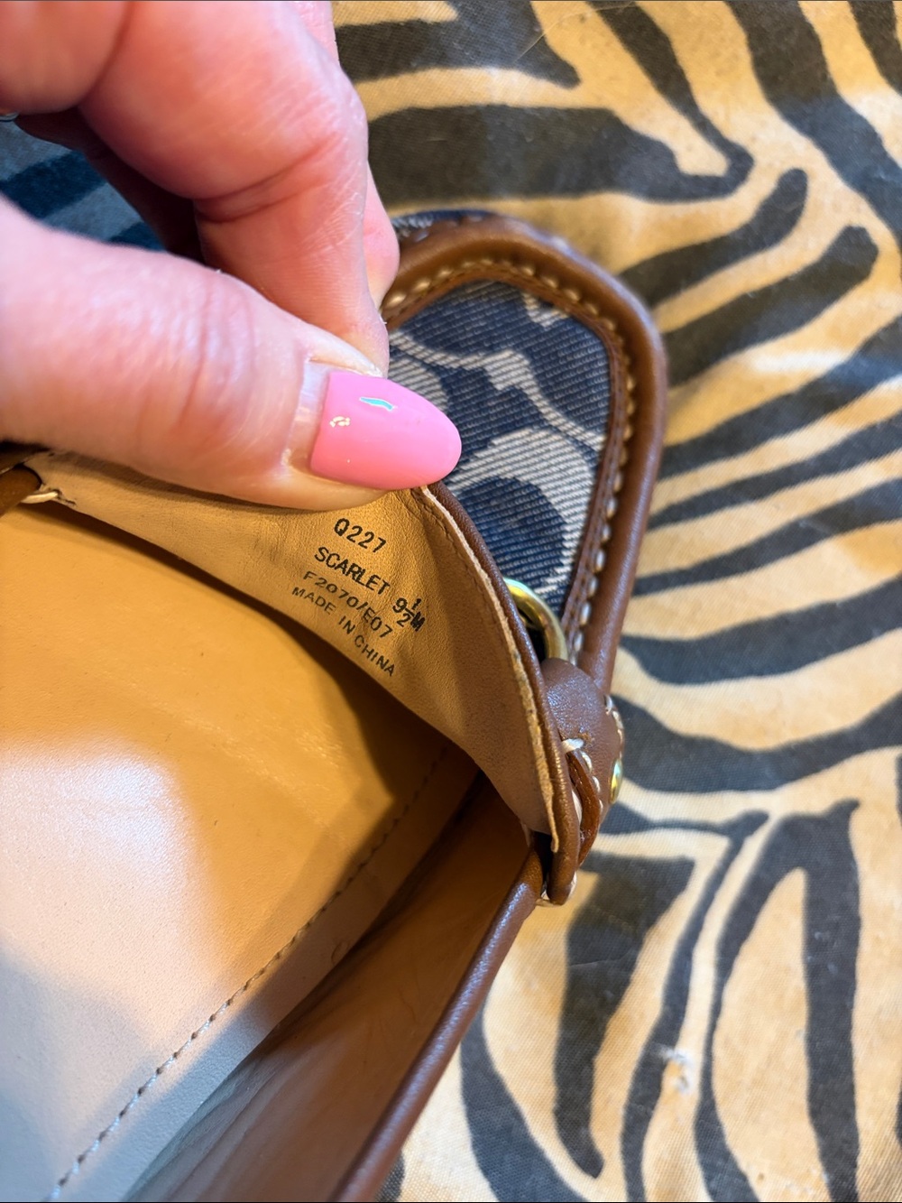 Coach Blue Canvas and Brown Leather Horsebit Loafers - Picture 3 of 3